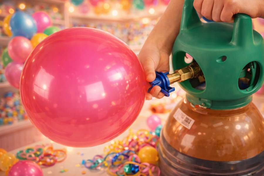 Jesse controleert het vullen met helium