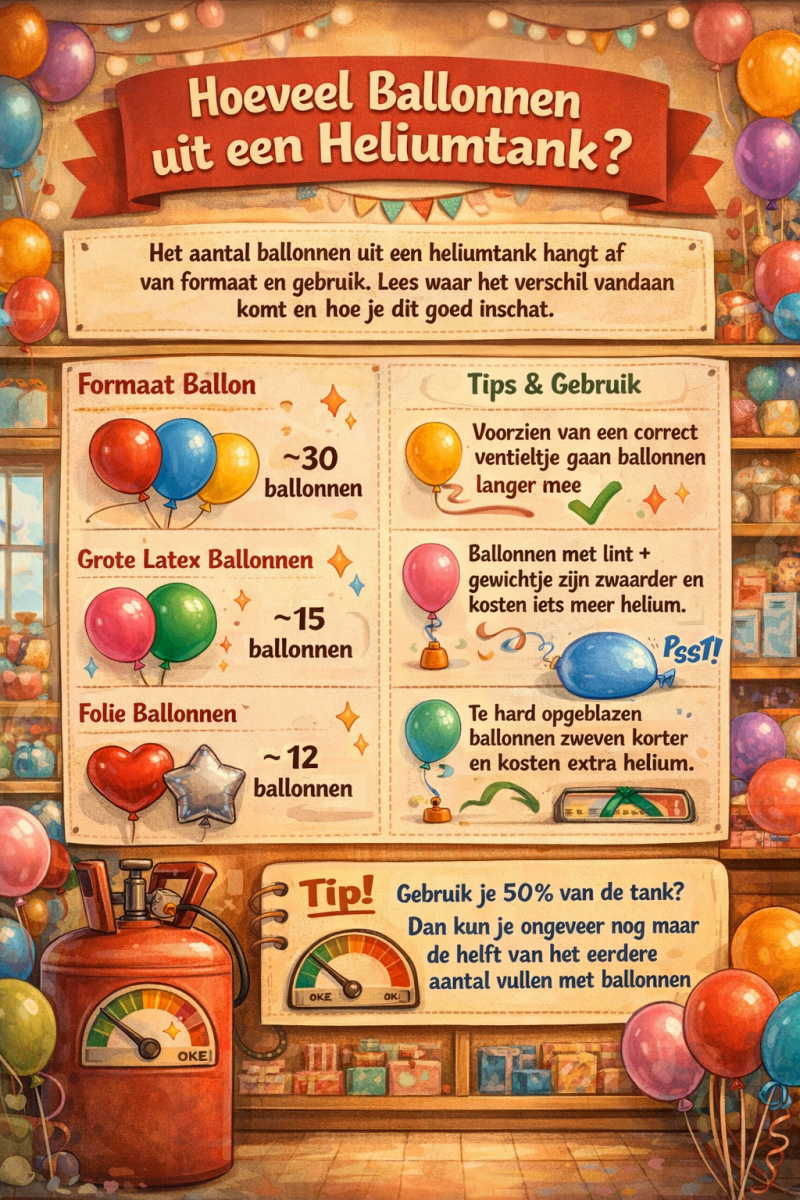 Hoeveel ballonnen haal je uit een heliumtank? - Ballonnenshop.nl