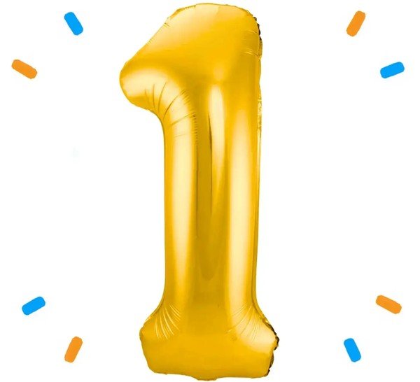1 Jaar Cijfer Goud Helium Ballon - Gevuld Met Helium - 86 cm - Ballonnenshop.nl