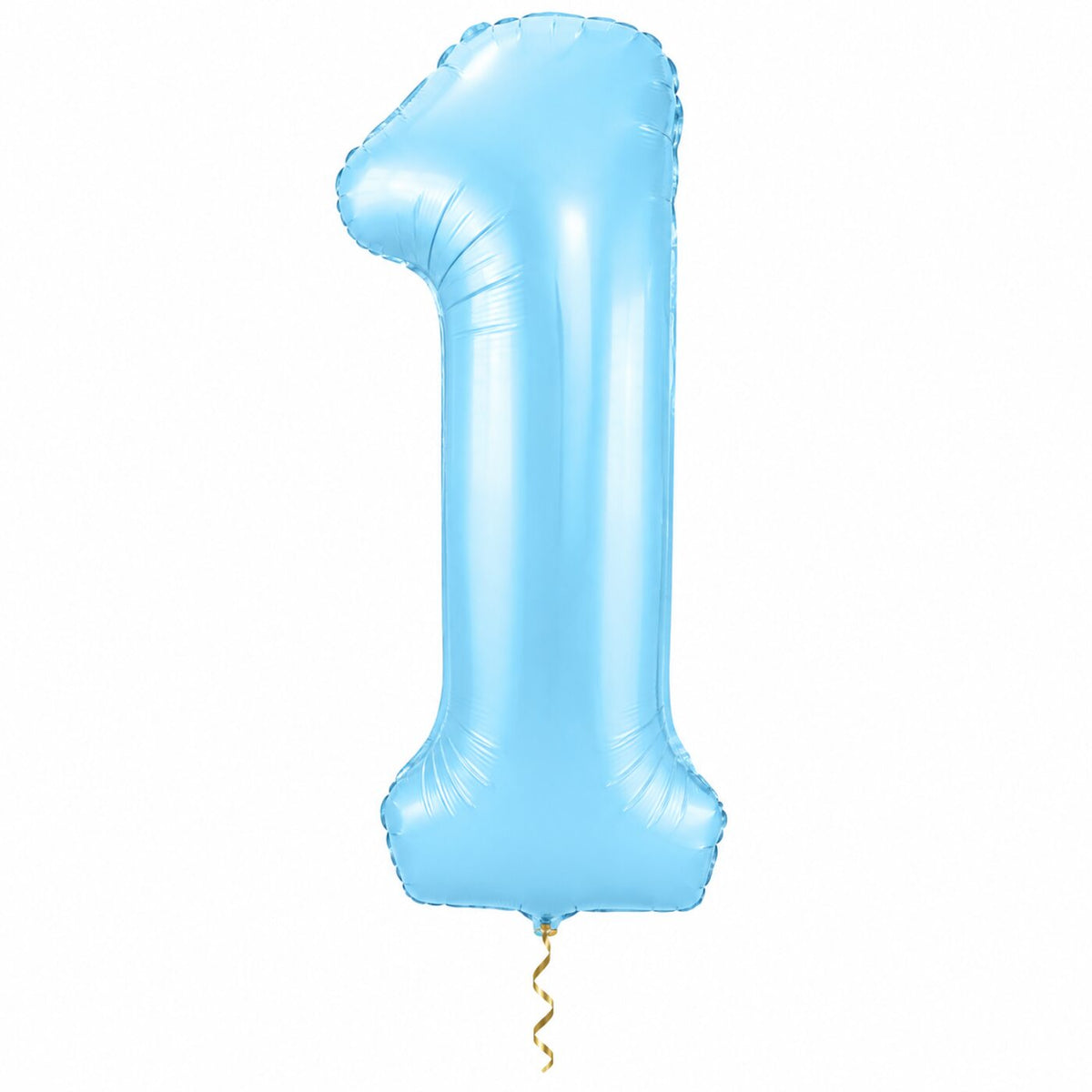 1 Jaar Cijfer Pastel Blauw XL met dun metallic gouden lint op witte achtergrond – Ballonnenshop.nl