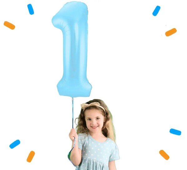 1 Jaar Cijfer Pastel Blauw Helium Ballon - Gevuld Met Helium - 86 cm - Ballonnenshop.nl