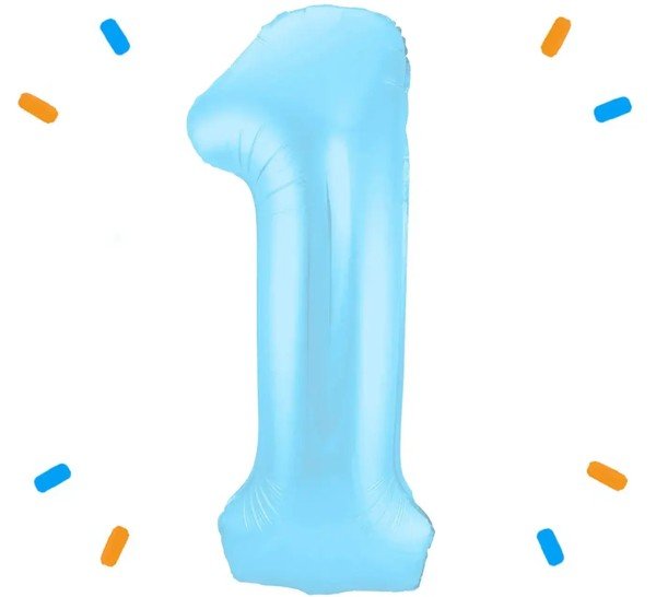 1 Jaar Cijfer Pastel Blauw Helium Ballon - Gevuld Met Helium - 86 cm - Ballonnenshop.nl