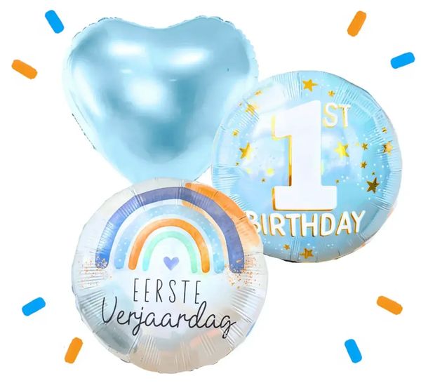 1 Jaar Trosje Blauw - Gevuld Met Helium - 46 cm - Ballonnenshop.nl