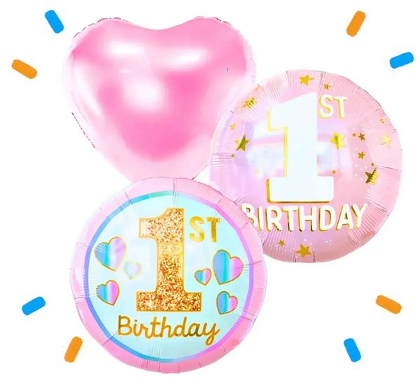 1 Jaar Trosje Roze - Gevuld Met Helium - 46 cm - Ballonnenshop.nl