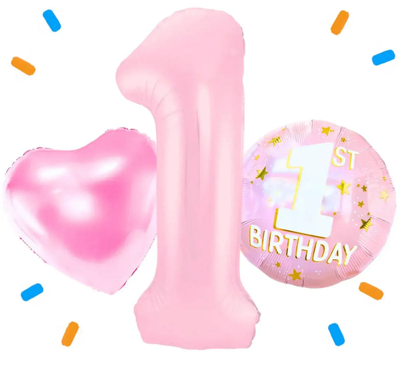 1 Jaar XL Trosje Roze - Gevuld Met Helium - 86 cm - Ballonnenshop.nl