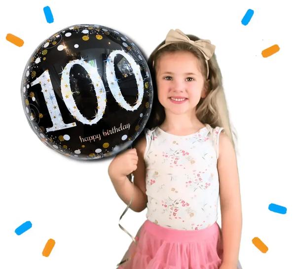 100 Jaar Helium Ballon Zwart/Zilver/Goud - Gevuld Met Helium - 46 cm - Ballonnenshop.nl