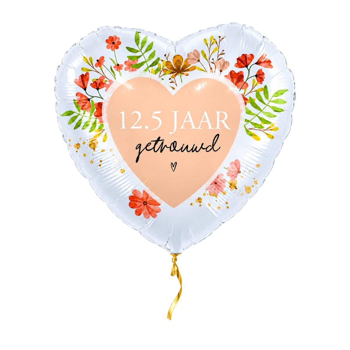 12.5 Jaar Getrouwd Helium Ballon – met helium gevuld, met gouden lint