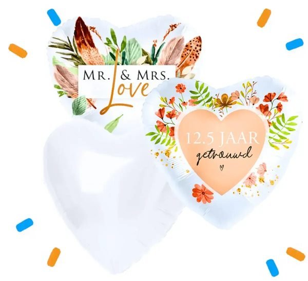 12.5 Jaar Getrouwd Love Trosje Helium Ballonnen - Gevuld Met Helium - 46 cm - Ballonnenshop.nl