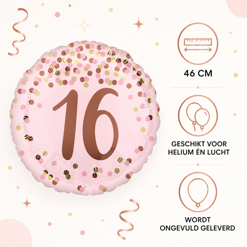 16 Jaar Folie Ballon Roze - 46 cm - Ballonnenshop.nl