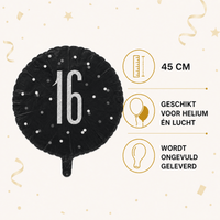 16 Jaar Folie Ballon Zwart 45 cm - Ballonnenshop.nl