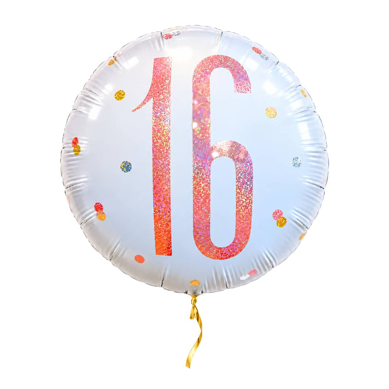16 Jaar Helium Ballon Wit – met helium gevuld, met gouden lint