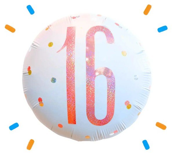 16 Jaar Helium Ballon Wit - Gevuld Met Helium - 45 cm - Ballonnenshop.nl