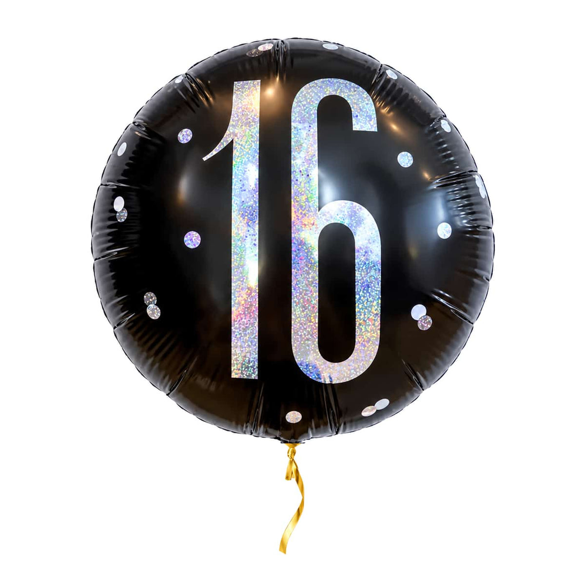 16 Jaar Helium Ballon Zwart – met helium gevuld, met gouden lint