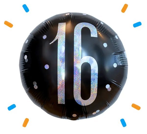16 Jaar Helium Ballon Zwart - Gevuld Met Helium - 45 cm - Ballonnenshop.nl