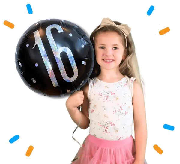 16 Jaar Helium Ballon Zwart - Gevuld Met Helium - 45 cm - Ballonnenshop.nl
