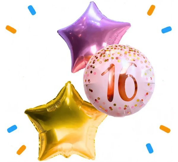 16 Jaar Trosje Roze/Goud/Rose Goud - Gevuld Met Helium - 46 cm - Ballonnenshop.nl
