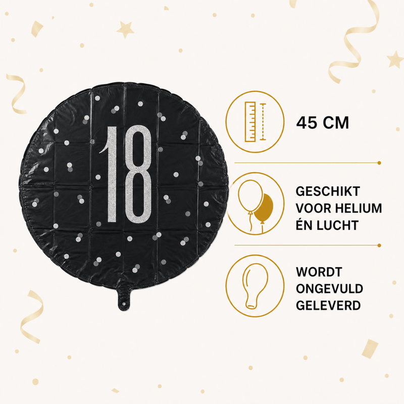 18 Jaar Folie Ballon Zwart 45 cm - Ballonnenshop.nl