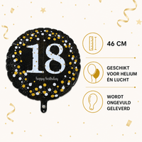 18 Jaar Folie Ballon Zwart/Zilver/Goud - 46 cm - Ballonnenshop.nl