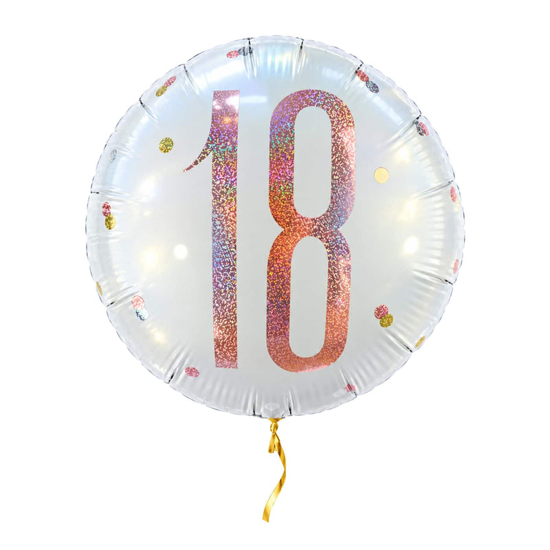 18 Jaar Helium Ballon Wit – met helium gevuld, met gouden lint