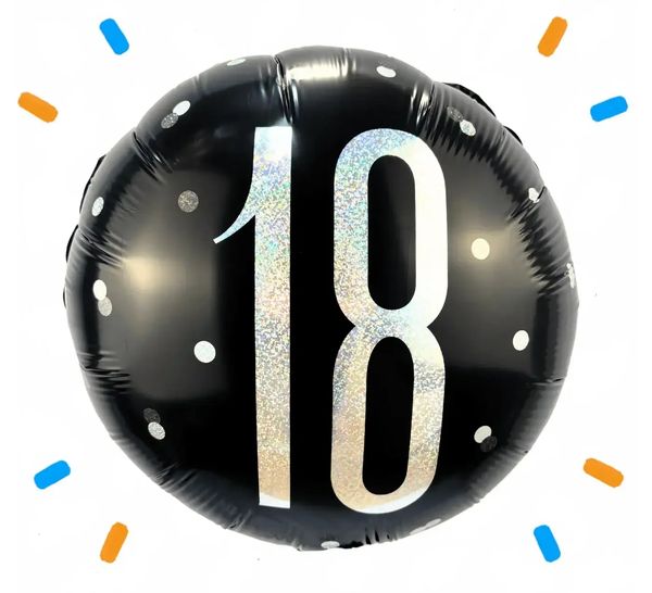 18 Jaar Helium Ballon Zwart - Gevuld Met Helium - 45 cm - Ballonnenshop.nl