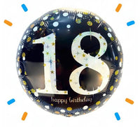 18 Jaar Helium Ballon Zwart/Zilver/Goud - Gevuld Met Helium - 46 cm - Ballonnenshop.nl