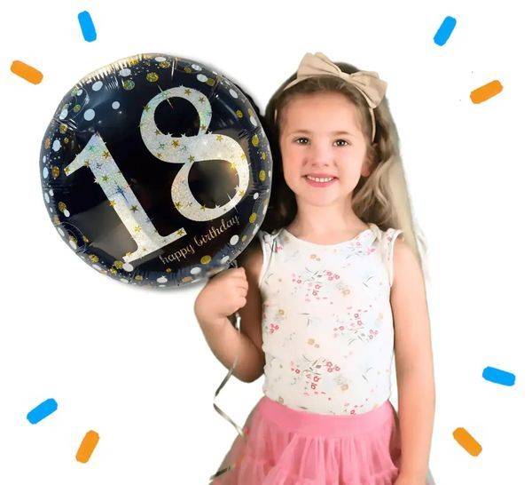 18 Jaar Helium Ballon Zwart/Zilver/Goud - Gevuld Met Helium - 46 cm - Ballonnenshop.nl