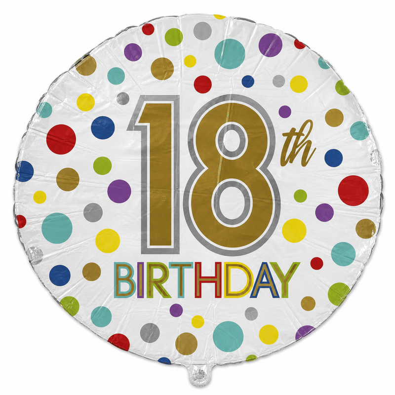 18th Birthday Gekleurd Folie Ballon - 45 cm - Ballonnenshop.nl