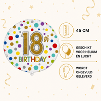 18th Birthday Gekleurd Folie Ballon - 45 cm - Ballonnenshop.nl