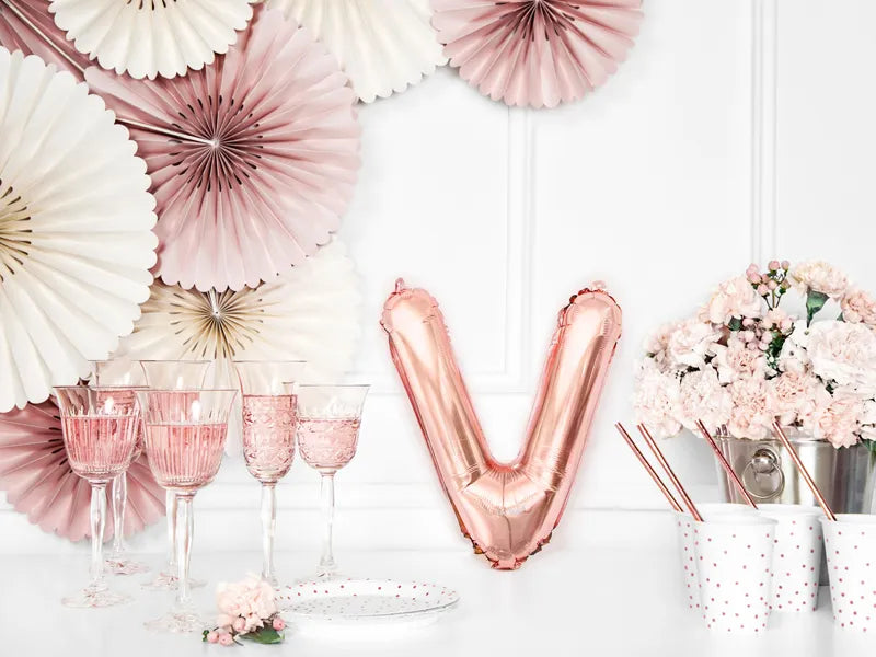 Letter Ballon V Rose Goud - 35 cm