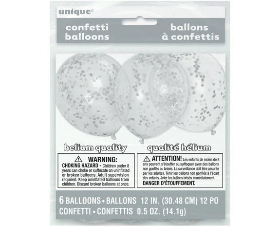 Zilveren Confetti Ballonnen - 6 stuks - 30,5 cm