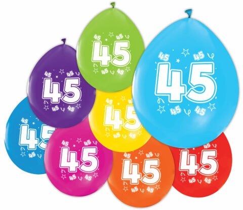 Gekleurde Ballonnen 45 jaar - 8 stuks - 30 cm