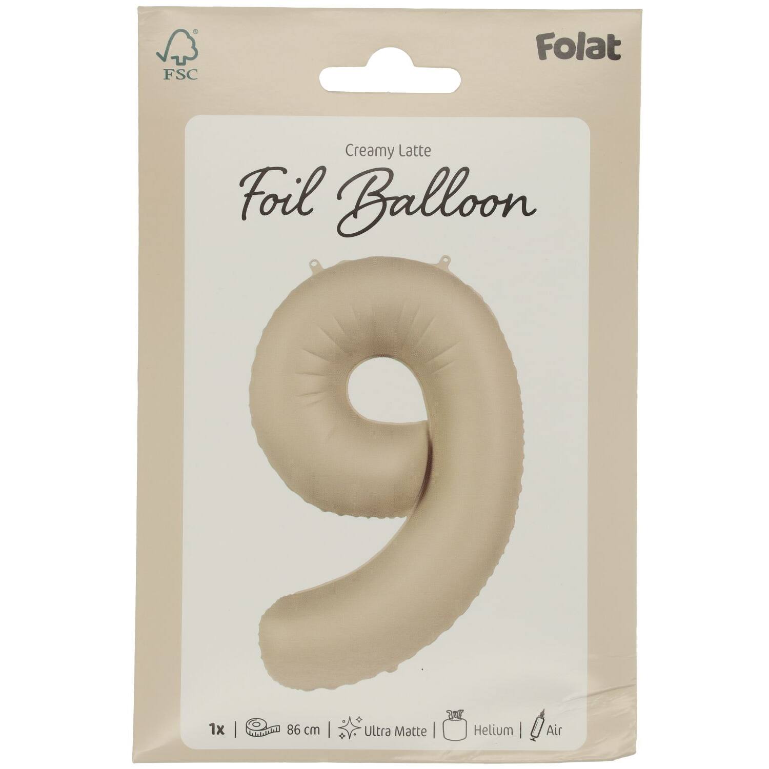 Cijfer Ballon 9 - Creamy Latte - Matt - 86 cm