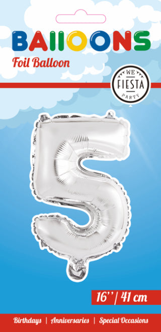 Cijfer Ballon 5 - Zilver - 41 cm