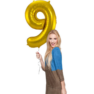Cijfer Ballon 9 - Goud - 86 cm