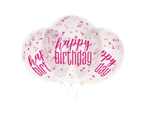 Happy Birthday Confetti Ballonnen - Roze - 6 stuks - 30,5 cm