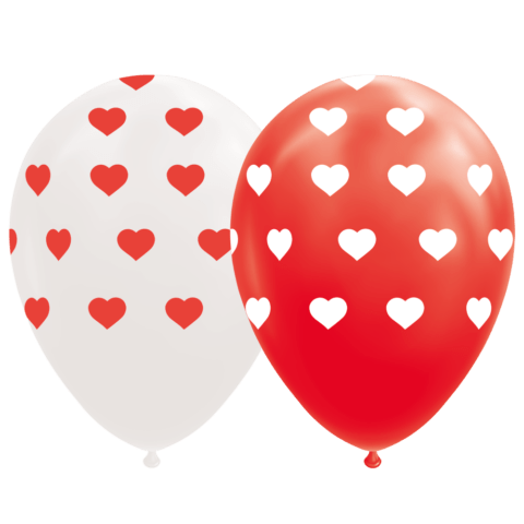 Hartjes Ballonnen Rood Wit - 8 stuks - 30 cm