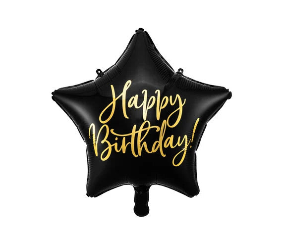 Happy Birthday Ster Helium Ballon Zwart  - Gevuld Met Helium - 45 cm