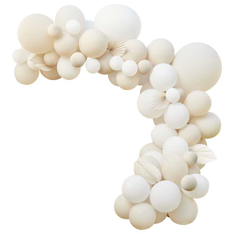 Nude & Witte Ballonnenboog met papieren waaiers - DIY set