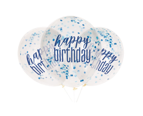 Happy Birthday Confetti Ballonnen - Blauw - 6 stuks - 30,5 cm