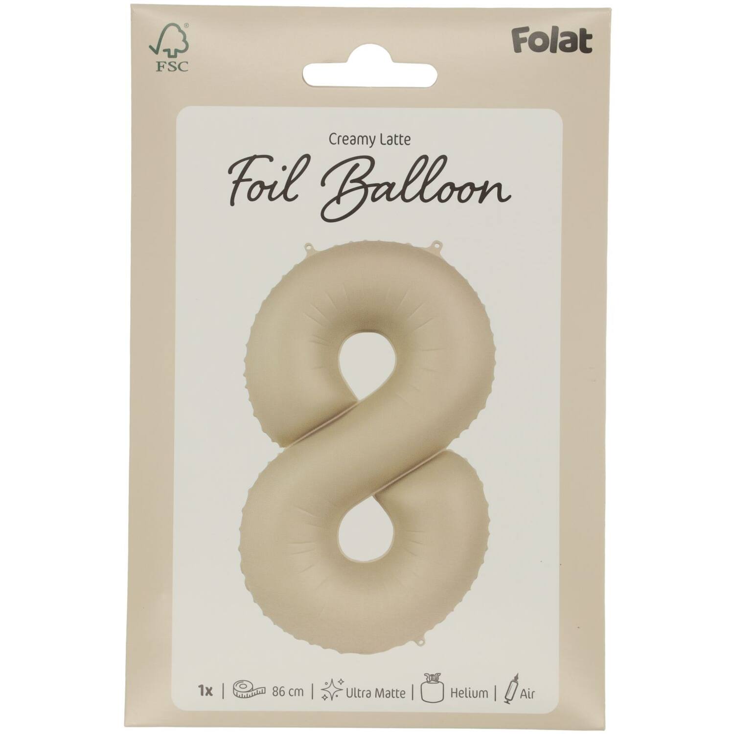 Cijfer Ballon 8 - Creamy Latte - Matt - 86 cm