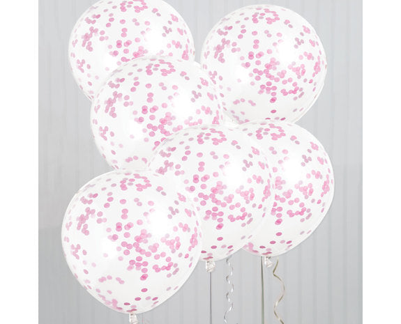 Roze Confetti Ballonnen - 6 stuks - 30,5 cm