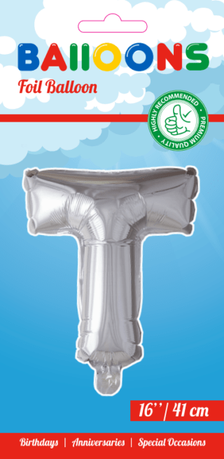 Letter Ballon T - Zilver - 41 cm