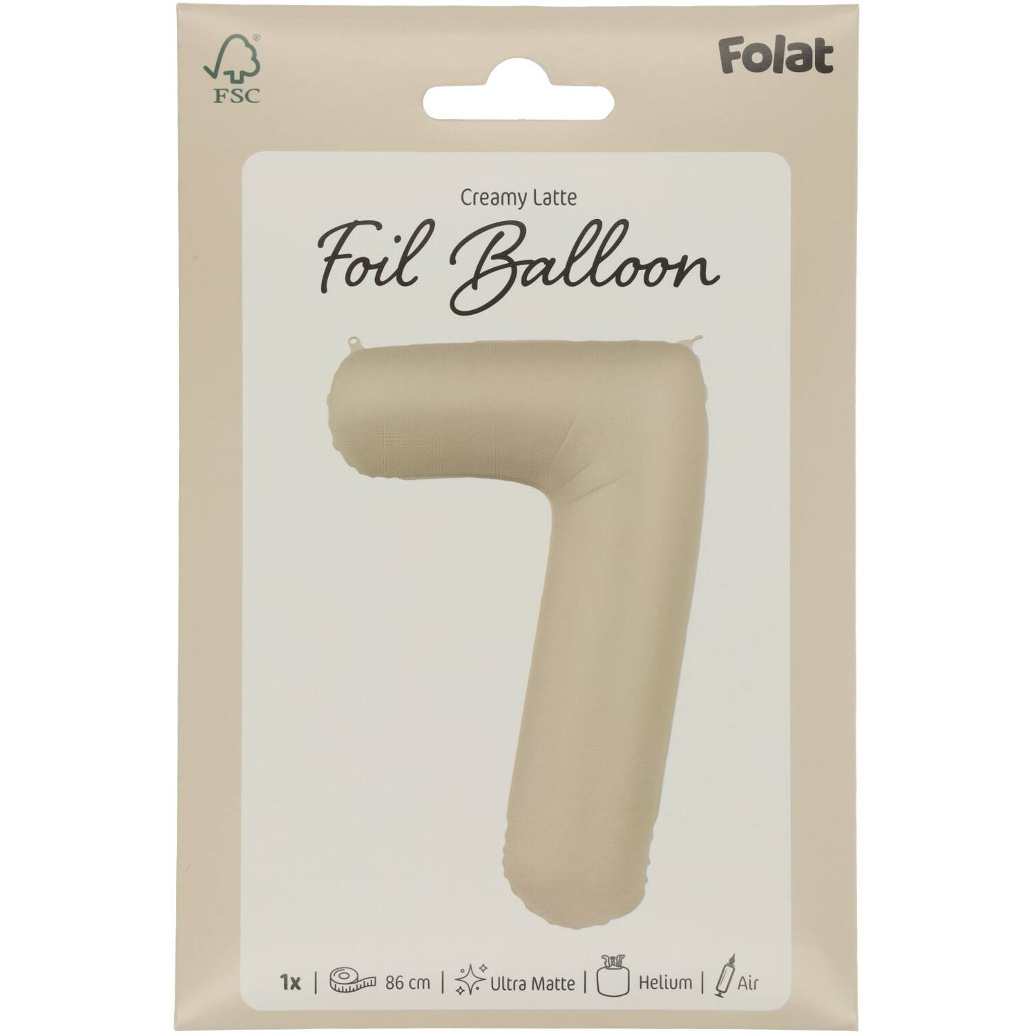 Cijfer Ballon 7 - Creamy Latte - Matt - 86 cm
