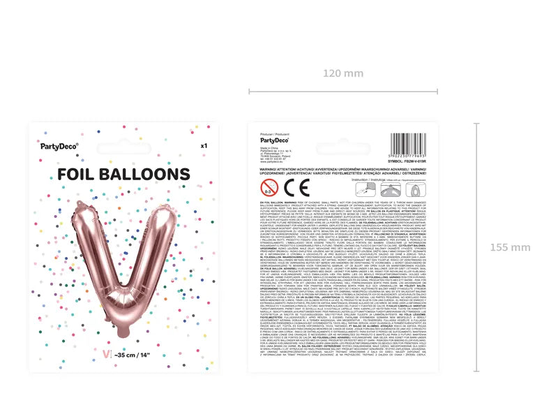 Letter Ballon V Rose Goud - 35 cm