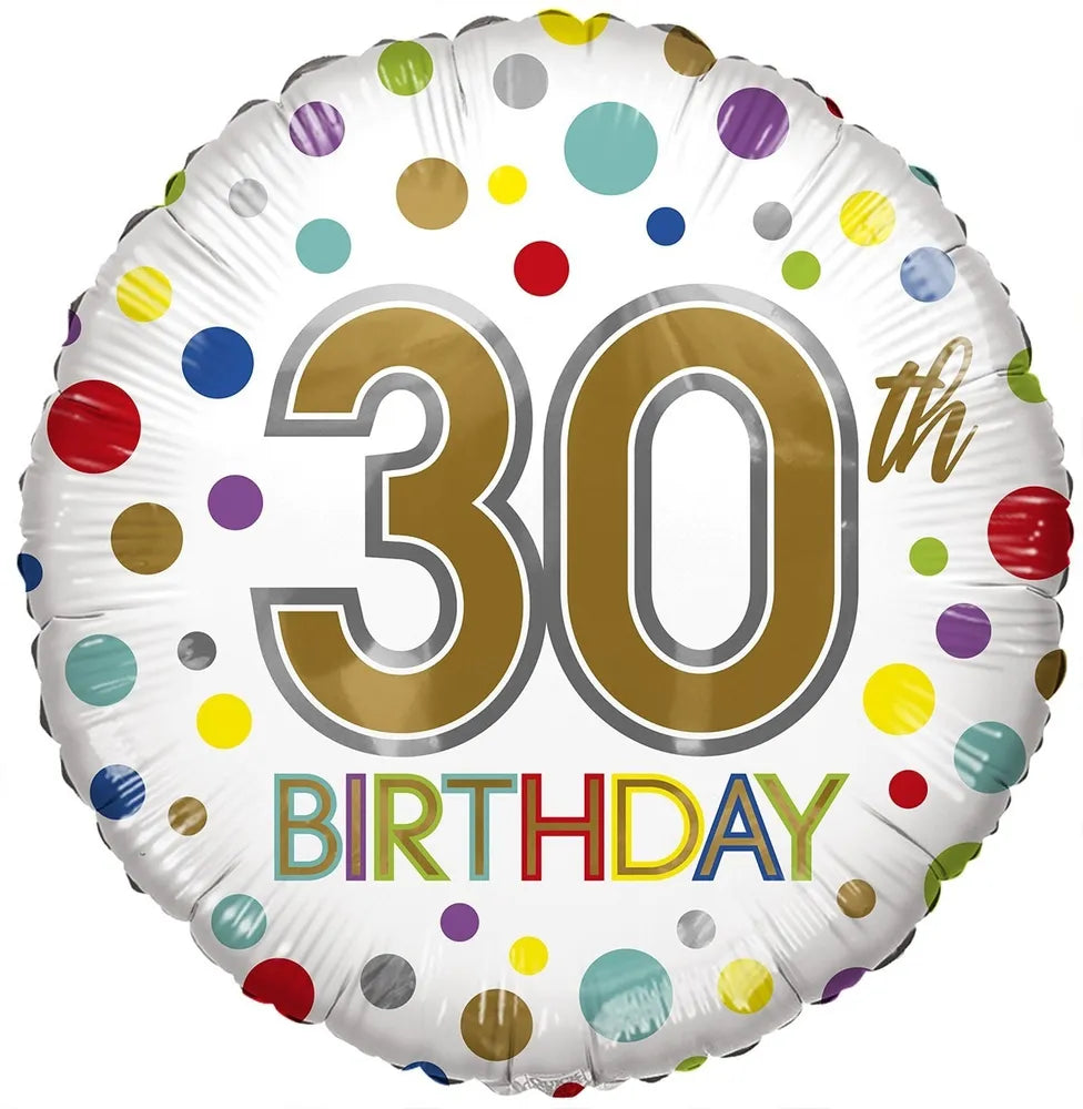 30th Birthday Gekleurd Helium Ballon - 45 cm