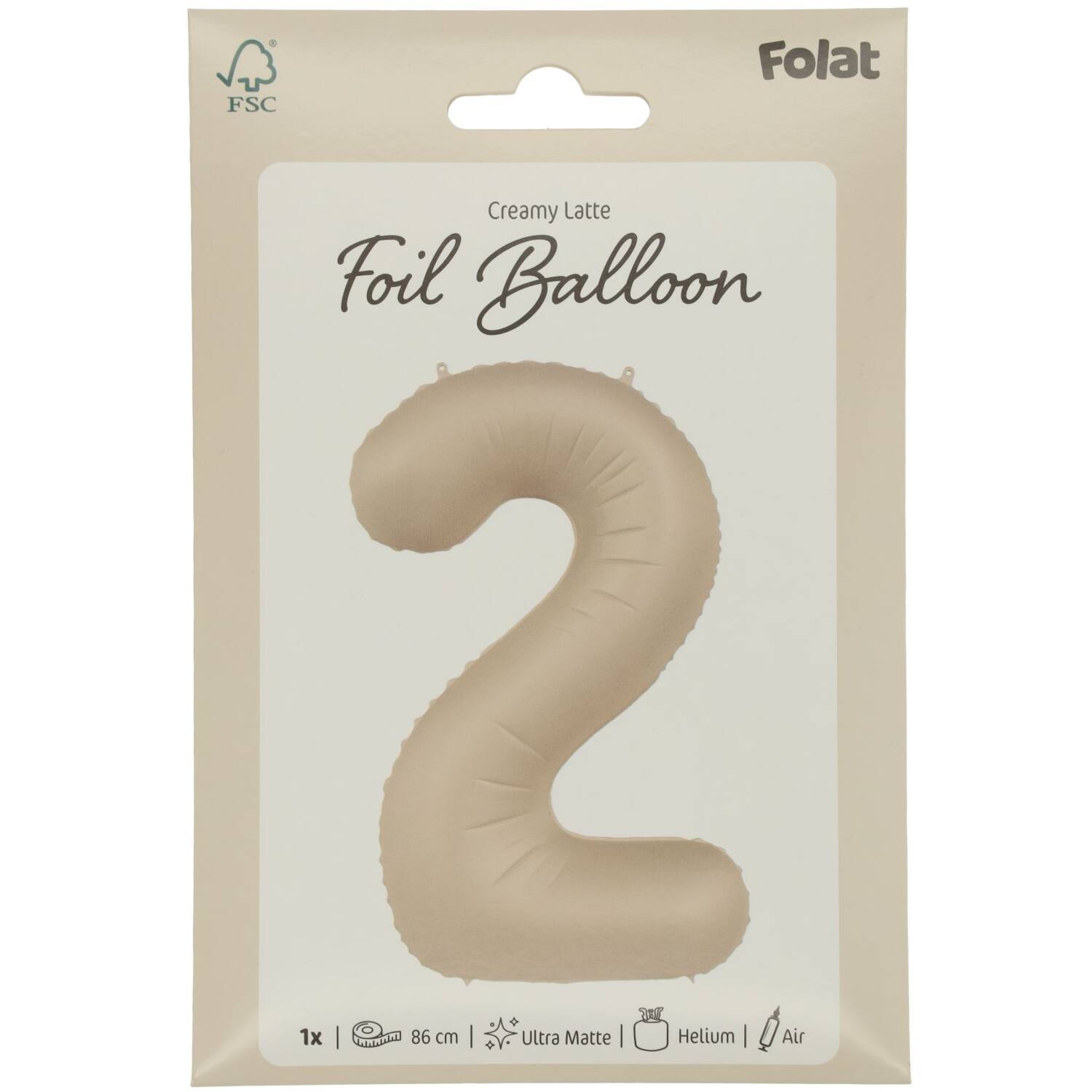 Cijfer Ballon 2 - Creamy Latte - Matt - 86 cm