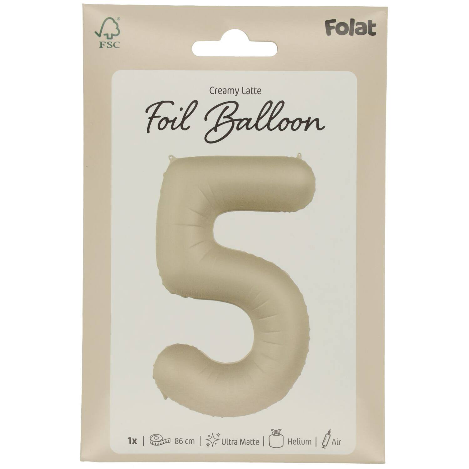 Cijfer Ballon 5 - Creamy Latte - Matt - 86 cm
