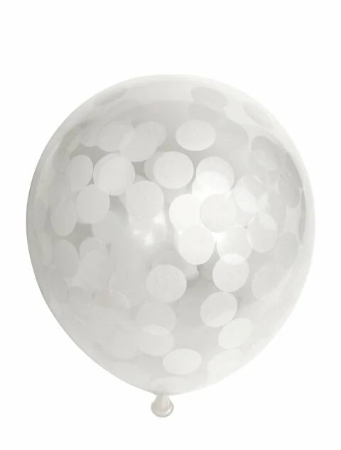 Confetti Ballonnen - Wit - 6 stuks - 30 cm