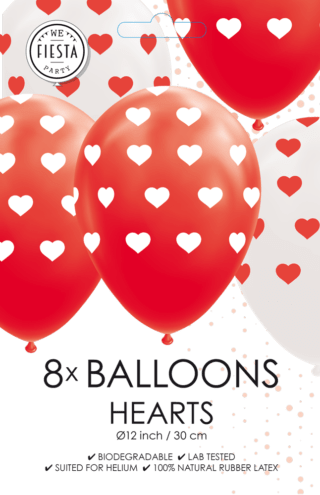 Hartjes Ballonnen Rood Wit - 8 stuks - 30 cm