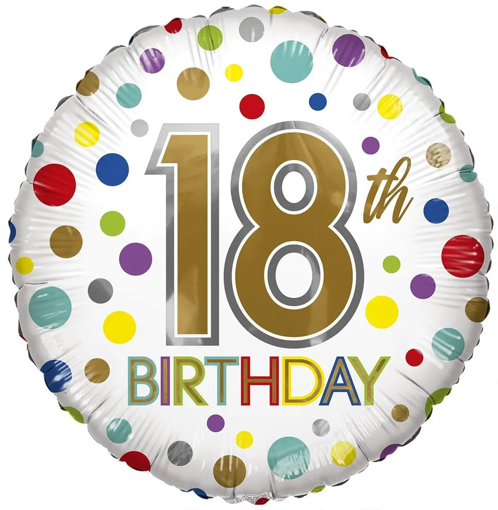 18th Birthday Gekleurd Helium Ballon - 45 cm